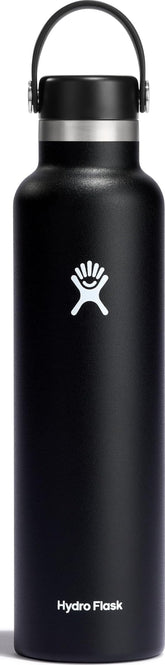 Hydro Flask front view showing black finish and leakproof benefit