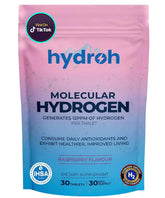 hydroh front packaging showing raspberry H2 tabs and 30-day supply benefit