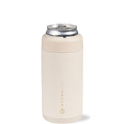 HydroJug vista frontal con lata crema mantiene bebida fría y aspecto elegante