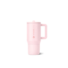 HydroJug vaso rosa frente mostrando diseño y cierre seguro