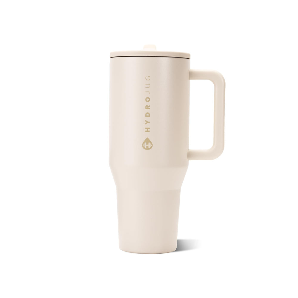 HydroJug Traveler vista frontal mostrando el color crema y capacidad grande