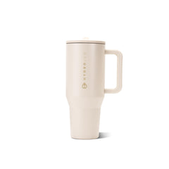 HydroJug Traveler frente crema mostrando diseño y capacidad, ideal para llevar bebidas