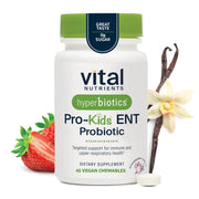 Hyperbiotics front packaging showing Vital Nutrients Pro Kids ENT, supports easy daily use