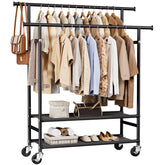 HYSEYY front view full rack showing double rods and shelves for organized clothing