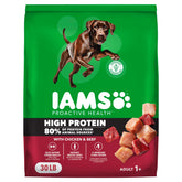 IAMS empaque frontal pollo y res mostrando calidad del alimento