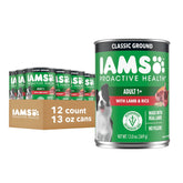 IAMS front packaging showing lamb & rice can and brand benefits