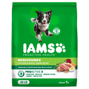 IAMS bolsa frontal 30 lb con vista del empaque y beneficios visibles