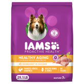 IAMS paquete frontal Healthy Aging pollo real mostrando tamaño y beneficios