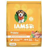 IAMS front packaging of puppy food showing brand and benefits
