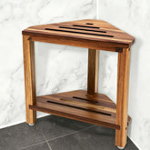 IBosins corner shower stool front view showing compact triangular design and neat finish