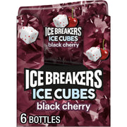Ice Breakers front packaging showing six black cherry cube bottles and convenience