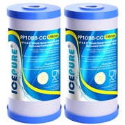 ICEPURE vista frontal del pack de 2 filtros mostrando dimensiones y sellado