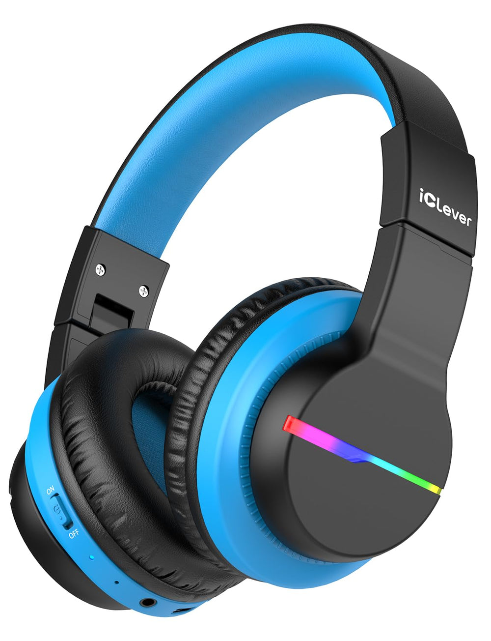 iClever auriculares BTH12 vista frontal mostrando diseño y beneficio de uso seguro