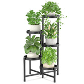 iDavosic.ly front view of 5-tier black plant stand showing compact display benefit
