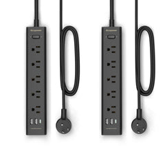 IECOPOWER regleta frontal con 5 enchufes y 3 puertos USB mostrando organización eficiente