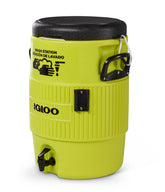 Igloo front view of acid green 5-gallon wash station showing durable design and portability