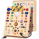 iHarPro front view of busy board showing 19 switches and LEDs, engaging learning