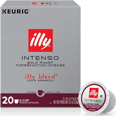 illy front packaging showing 20-count pods and bold branding for convenience