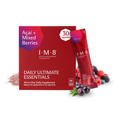 IM8 front packaging showing acai mixed berries flavor and quick daily convenience
