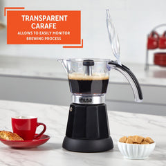 IMUSA brown tinted carafe detail highlighting durable Tritan finish and clear brew visibility