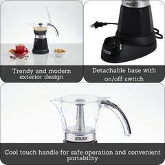 IMUSA espresso maker detachable base removed to show easy lift-off for safe handling and cleaning
