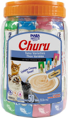 INABA front packaging of tuna 50 tubes showing product benefits and variety