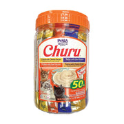 INABA front packaging showing 50 tubes and beef & cheese variety, convenient supply