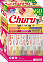 INABA Churu tuna front box showing 60 tubes and variety benefits