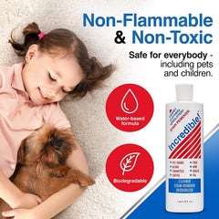 INCREDIBLE! clear liquid close-up highlighting waterbased, non-toxic formula