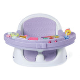 Infantino front view of lavender discovery seat showing toys and lights for engaging play