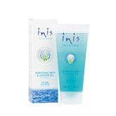 Inis gel de ducha frontal con botella visible y diseño marino, limpieza suave