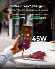 INIU cargador con cable USB-C desmontable conectado y recargando teléfono