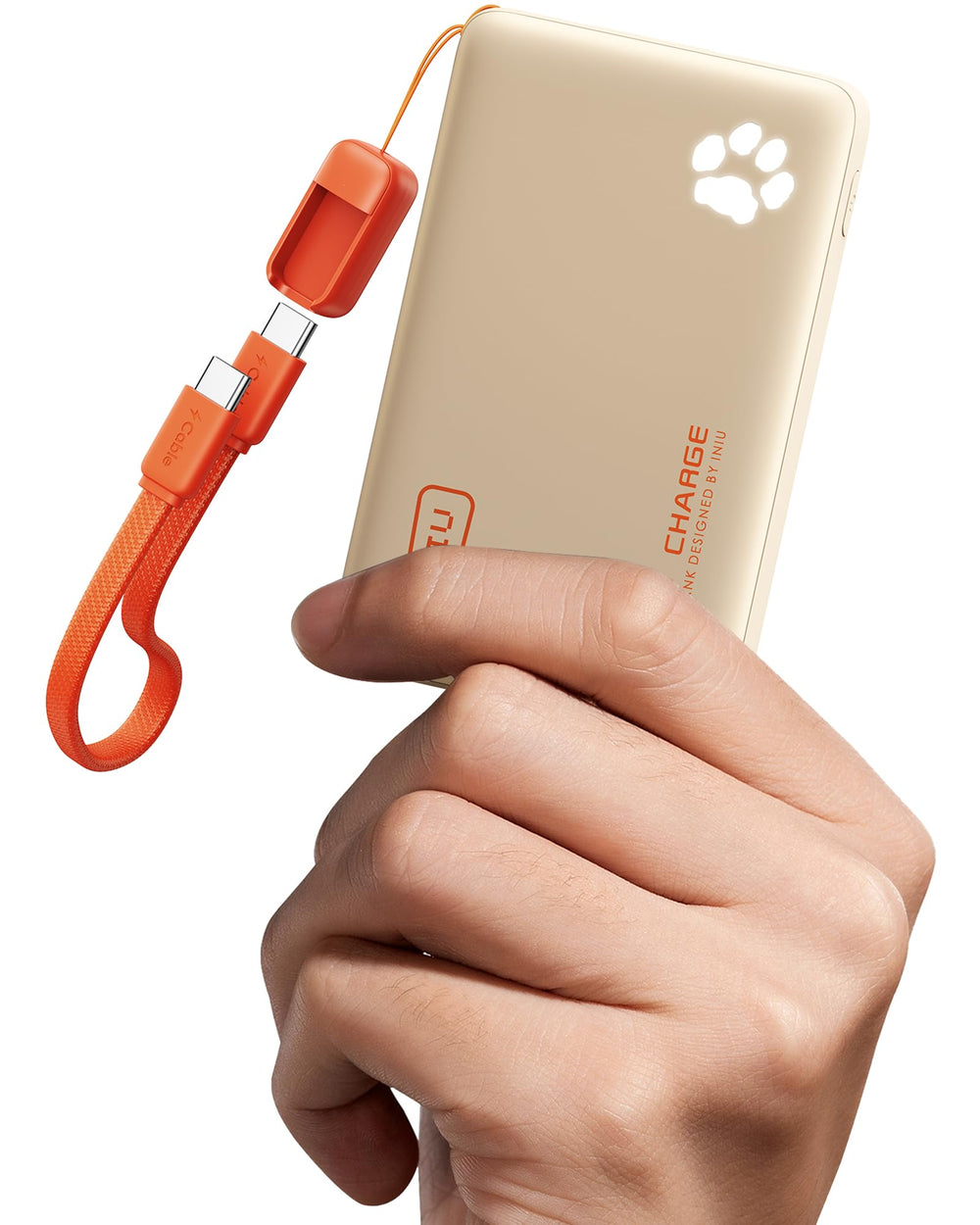 INIU vista frontal del power bank mostrando tamaño compacto y portabilidad