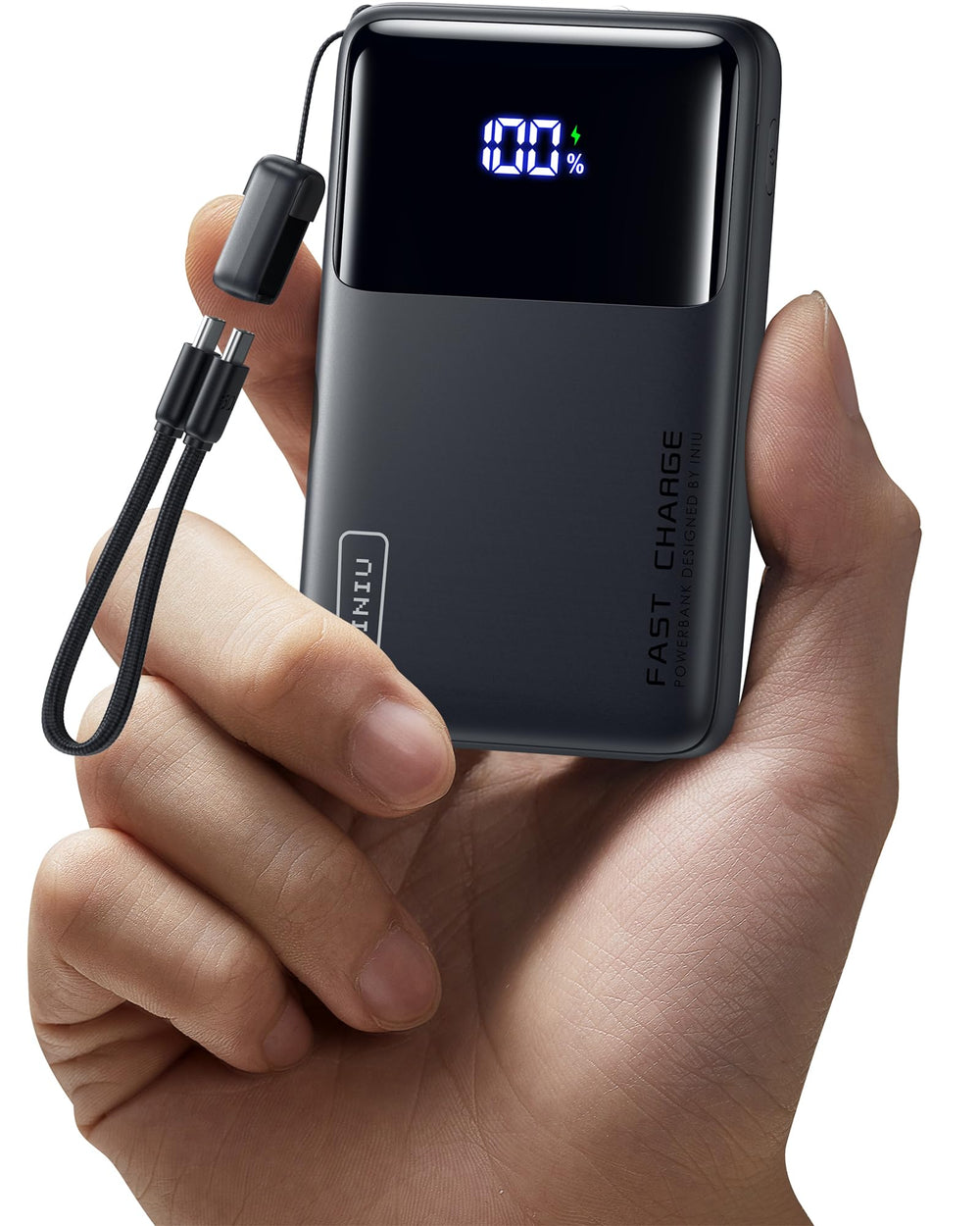 INIU power bank vista frontal mostrando diseño compacto y puertos
