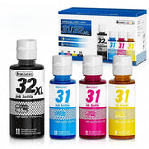 inkgens pack frontal mostrando botellas y etiquetas, beneficio limpieza y compatibilidad