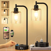 Innqoo paired bedside lamps front view showing industrial design and balanced lighting benefit
