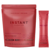 Instant Hydration front packaging showing raspberry sticks and travel convenience benefit