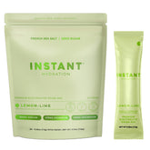 Instant Hydration front pouch showing lemon-lime packaging and travel convenience