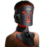 INTEO front view mask on stand showing full-face coverage and easy storage benefit
