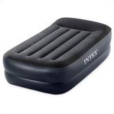 Intex colchón frontal empaquetado mostrando tamaño y marca, fácil transporte
