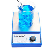 INTLLAB front view of magnetic stirrer showing controls and stainless top plate for durability