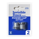 Invisible Fence front packaging showing two Power Cap batteries and benefits