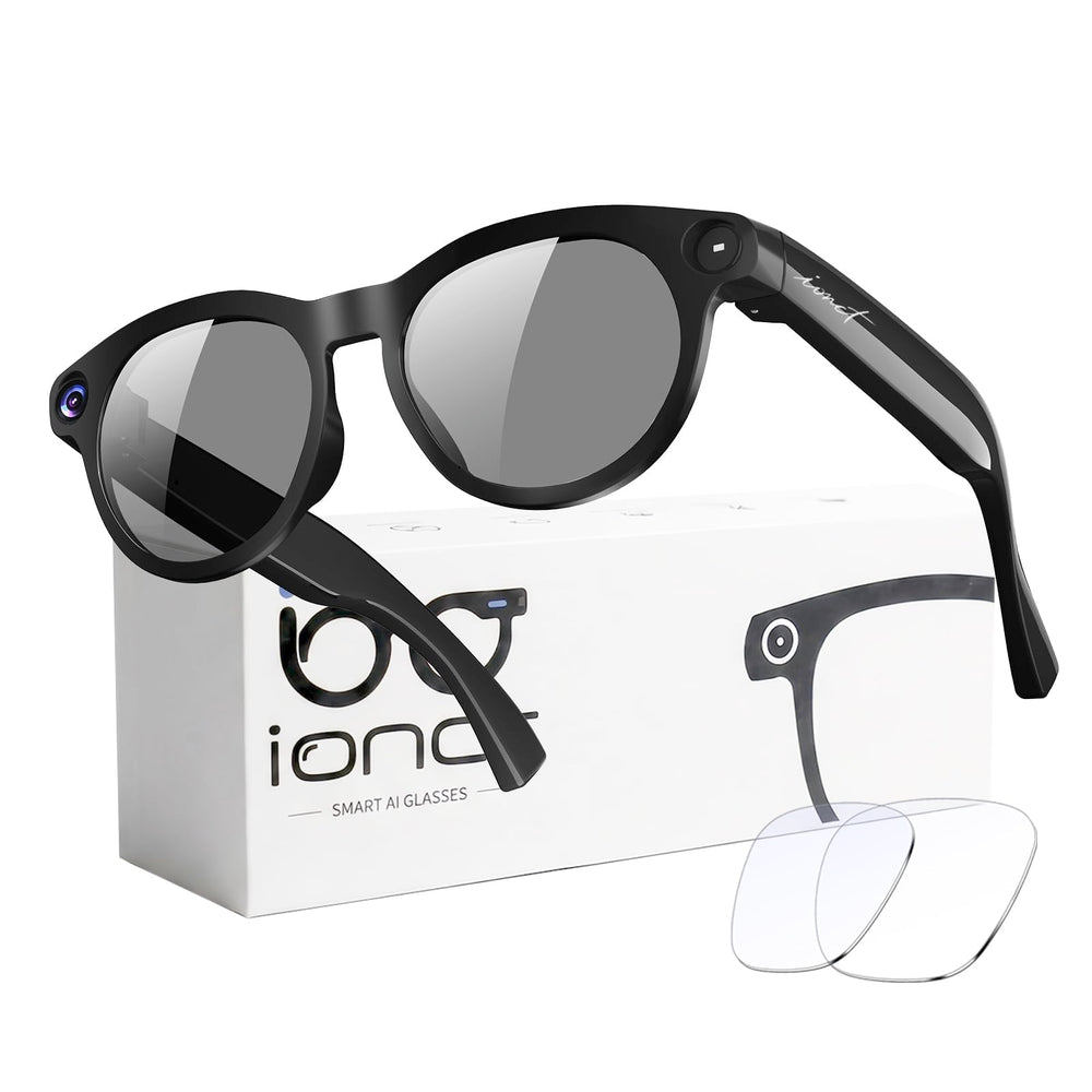 iONCT front view showing frame and lenses, offering hands-free 4K capture