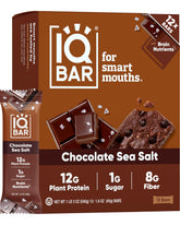 IQBAR empaque frontal Chocolate Sea Salt mostrando ingredientes limpios y beneficio práctico