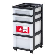 IRIS USA front view of 4-drawer cart showing organized storage and quick access