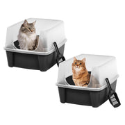 IRIS USA front view of black large litter box showing roomy design and neat look