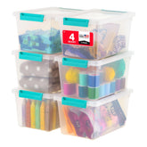 IRIS USA front view of clear 4 qt bin showing compact organization benefit