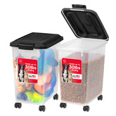 IRIS USA front view of two-pack airtight pet food containers showing storage benefit
