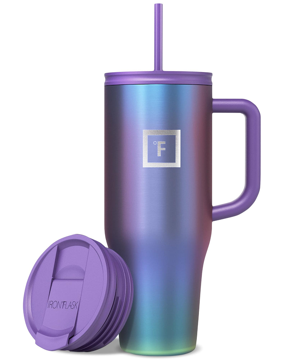 IRON °FLASK vaso 40 oz frente mostrando diseño y capacidad