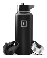 IRON °FLASK vista frontal con las tres tapas, práctico para transportar